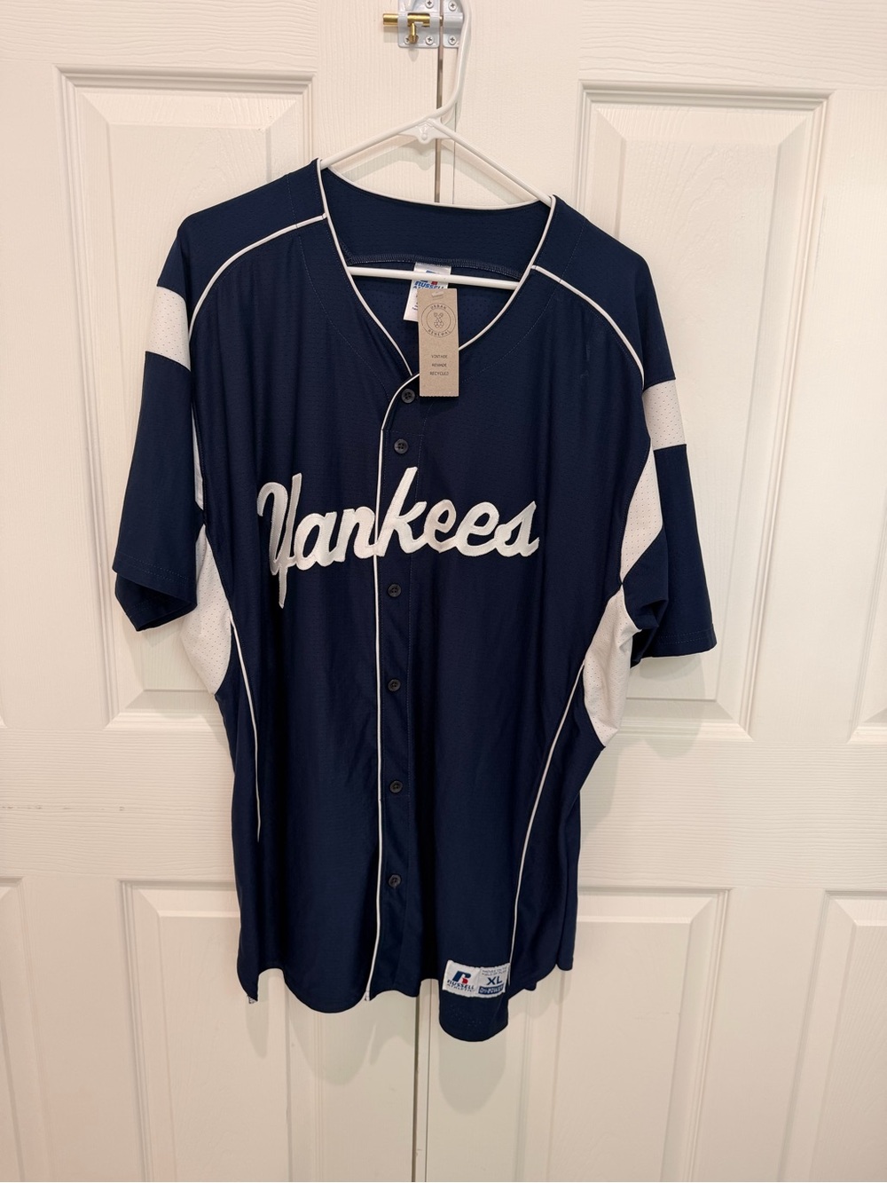 NWT Urban Outfitters Vintage Remade NY Yankees Baseball Jersey XL Navy